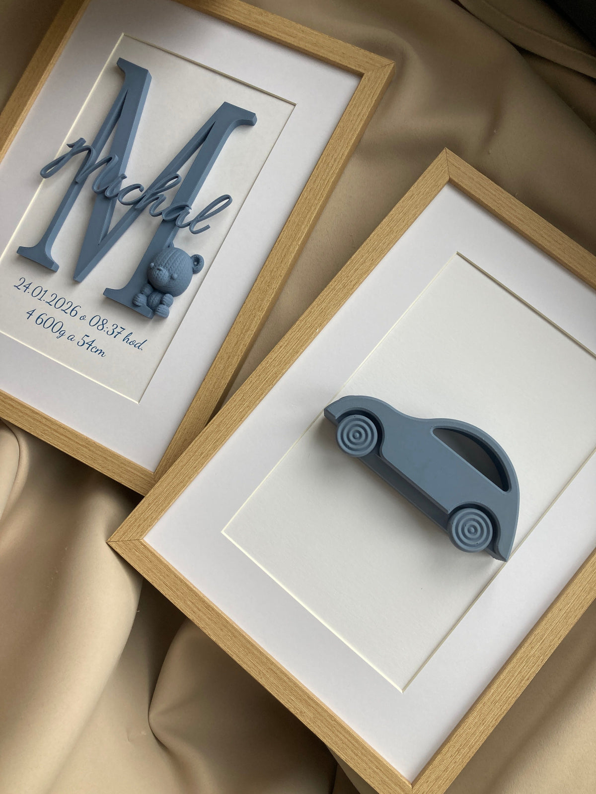 Křestní obraz s medvídkem a jménem – detail 3D prvků
