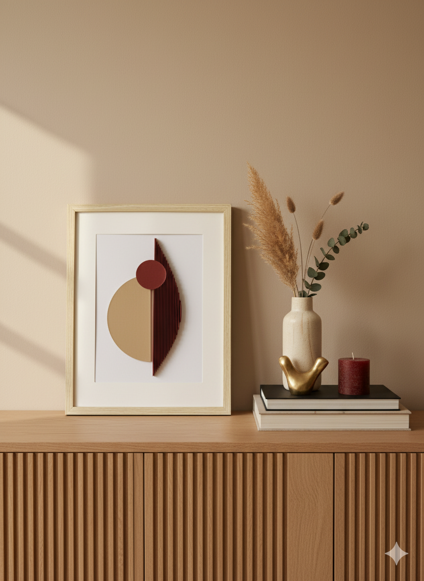 Abstraktní 3D obraz do interiéru 30×40 cm | minimalistická geometrická dekorace