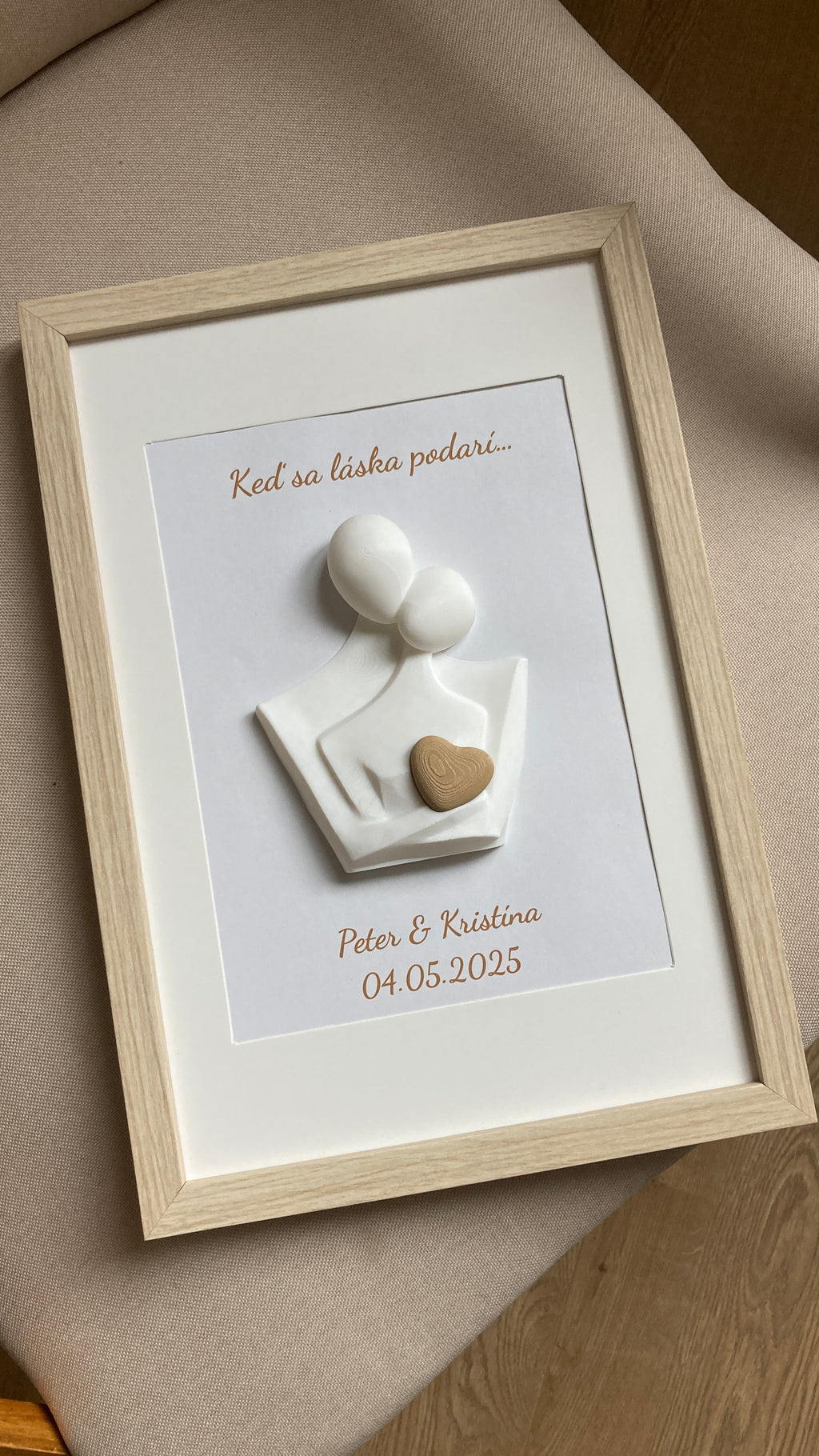 Personalizovaný 3D obraz se srdíčkem | Dárek na svatbu, výročí, Valentýn | 21×30 cm