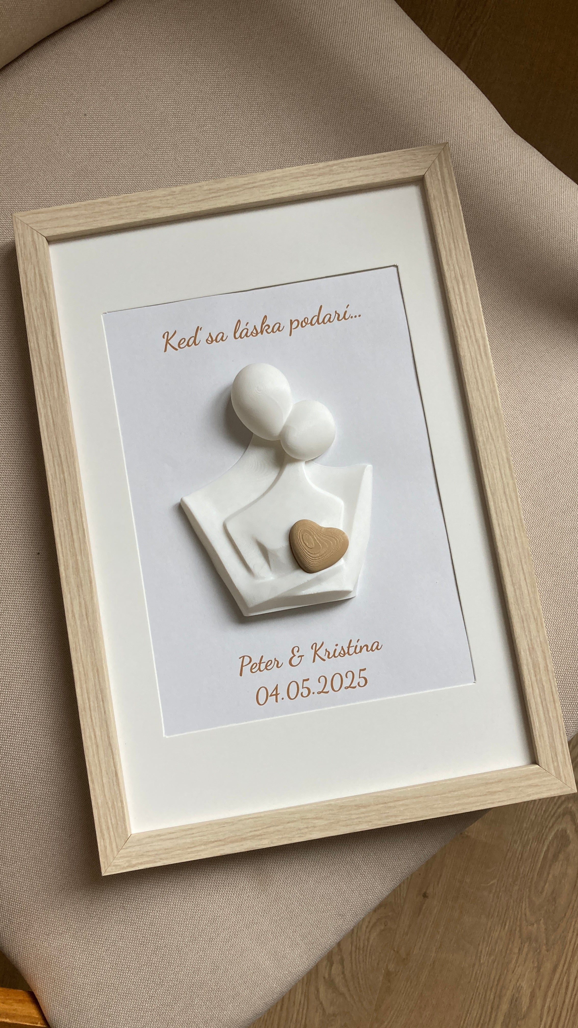 Personalizovaný 3D obraz se srdíčkem | Dárek na svatbu, výročí, Valentýn | 21×30 cm