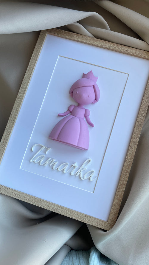 3D obraz Princezna se jménem dítěte – personalizovaný dárek A4 | výběr rámu a barvy
