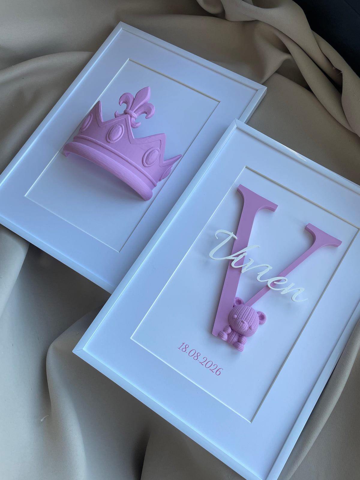 SET 2 personalizovaných 3D obrazů k narození miminka | Křestní obraz se jménem + obraz s motivem | 21×30 cm