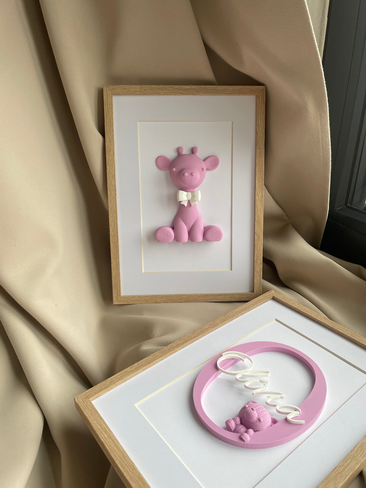 SET 2 personalizovaných 3D obrazů k narození miminka | Křestní obraz se jménem + obraz s motivem | 21×30 cm
