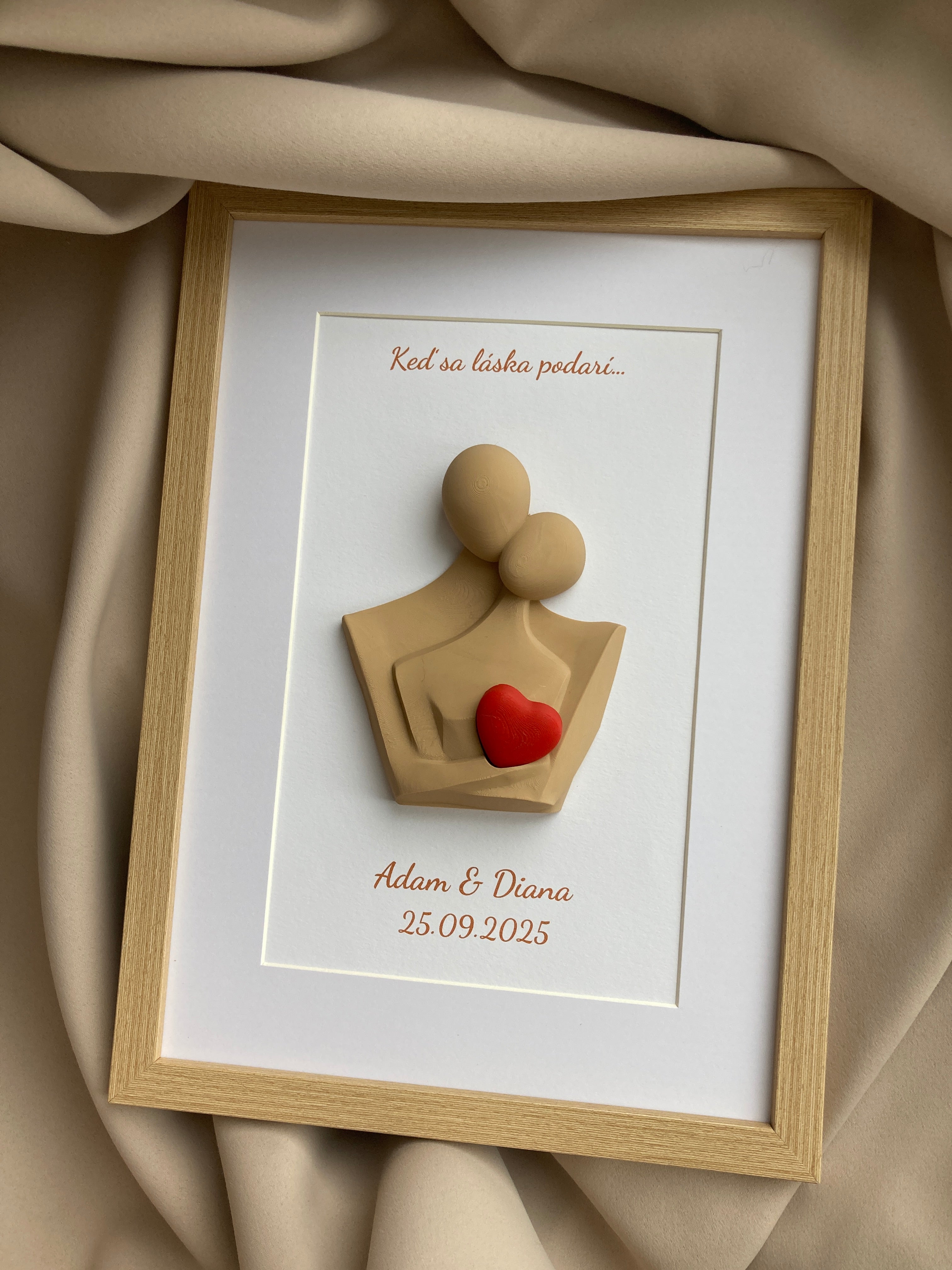 Personalizovaný 3D obraz se srdíčkem | Dárek na svatbu, výročí, Valentýn | 21×30 cm