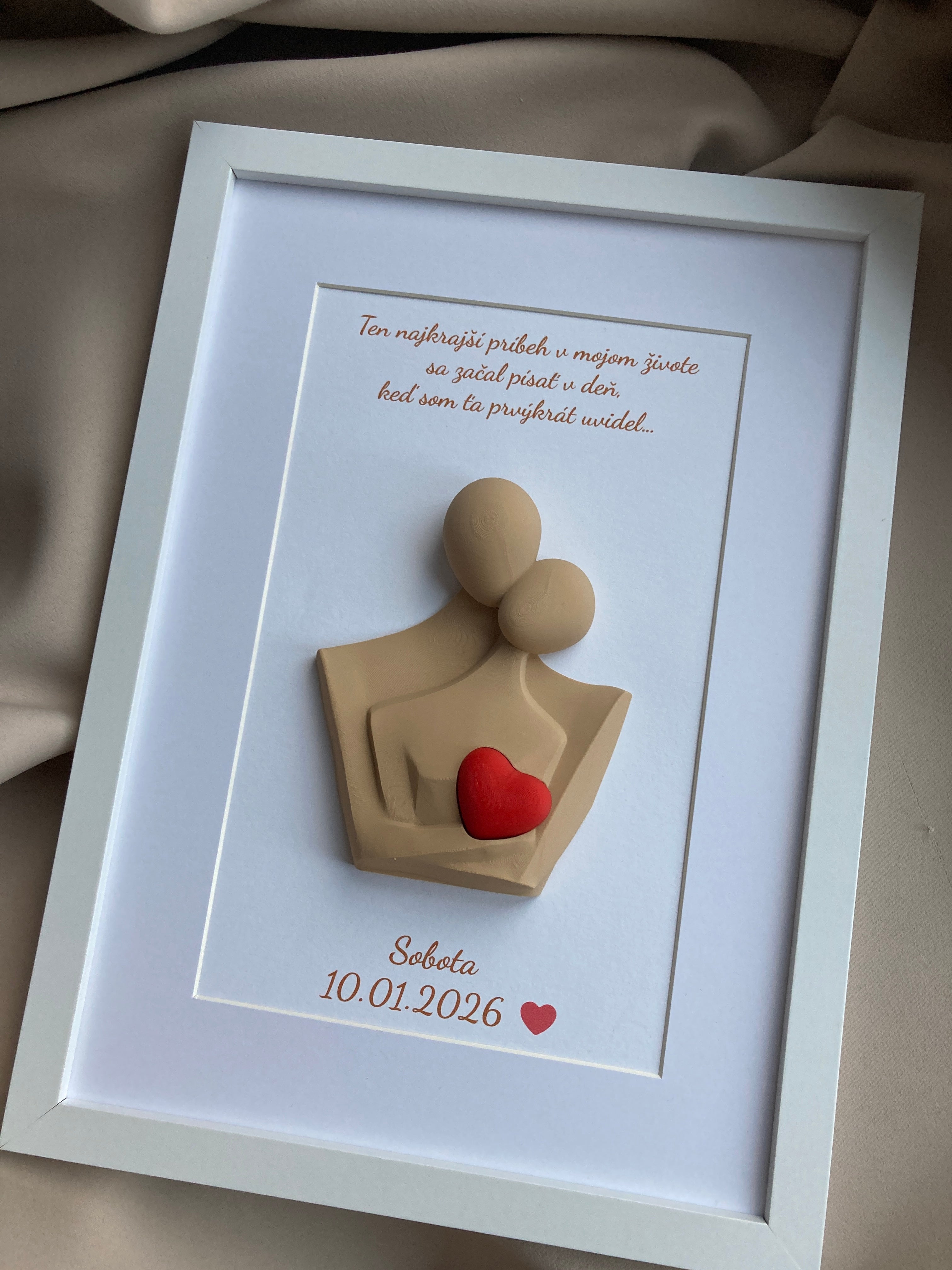 Personalizovaný 3D obraz se srdíčkem | Dárek na svatbu, výročí, Valentýn | 21×30 cm