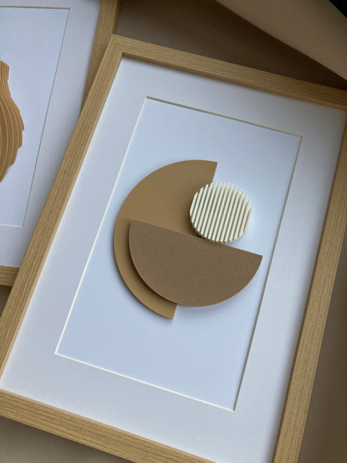 3D abstraktní obraz na zeď 30×40 cm | Geometrická dekorace, ručně vyrobená, rámovaná – minimalistický styl