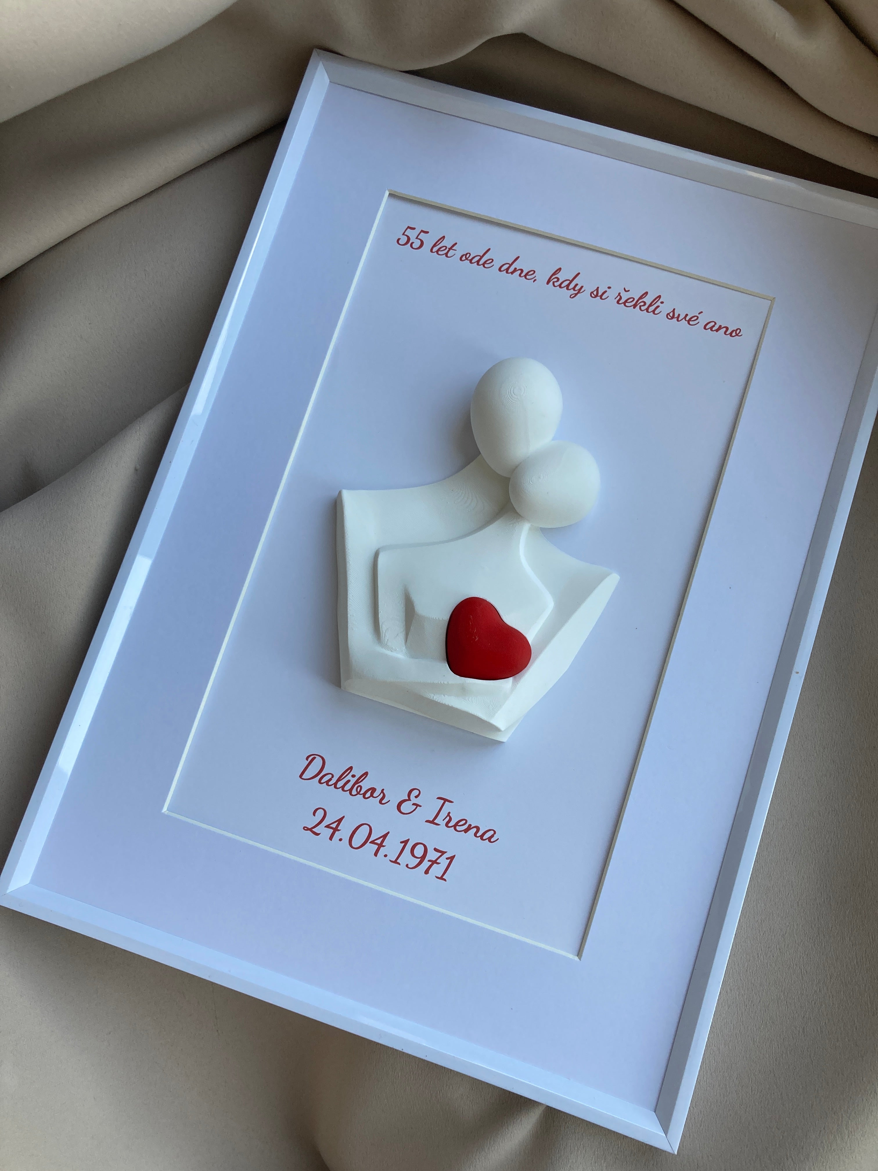 Personalizovaný 3D obraz se srdíčkem | Dárek na svatbu, výročí, Valentýn | 21×30 cm