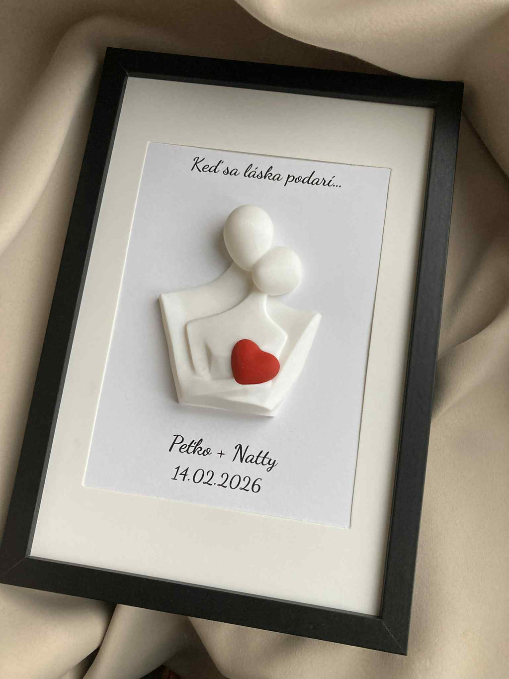 Personalizovaný 3D obraz se srdíčkem | Dárek na svatbu, výročí, Valentýn | 21×30 cm