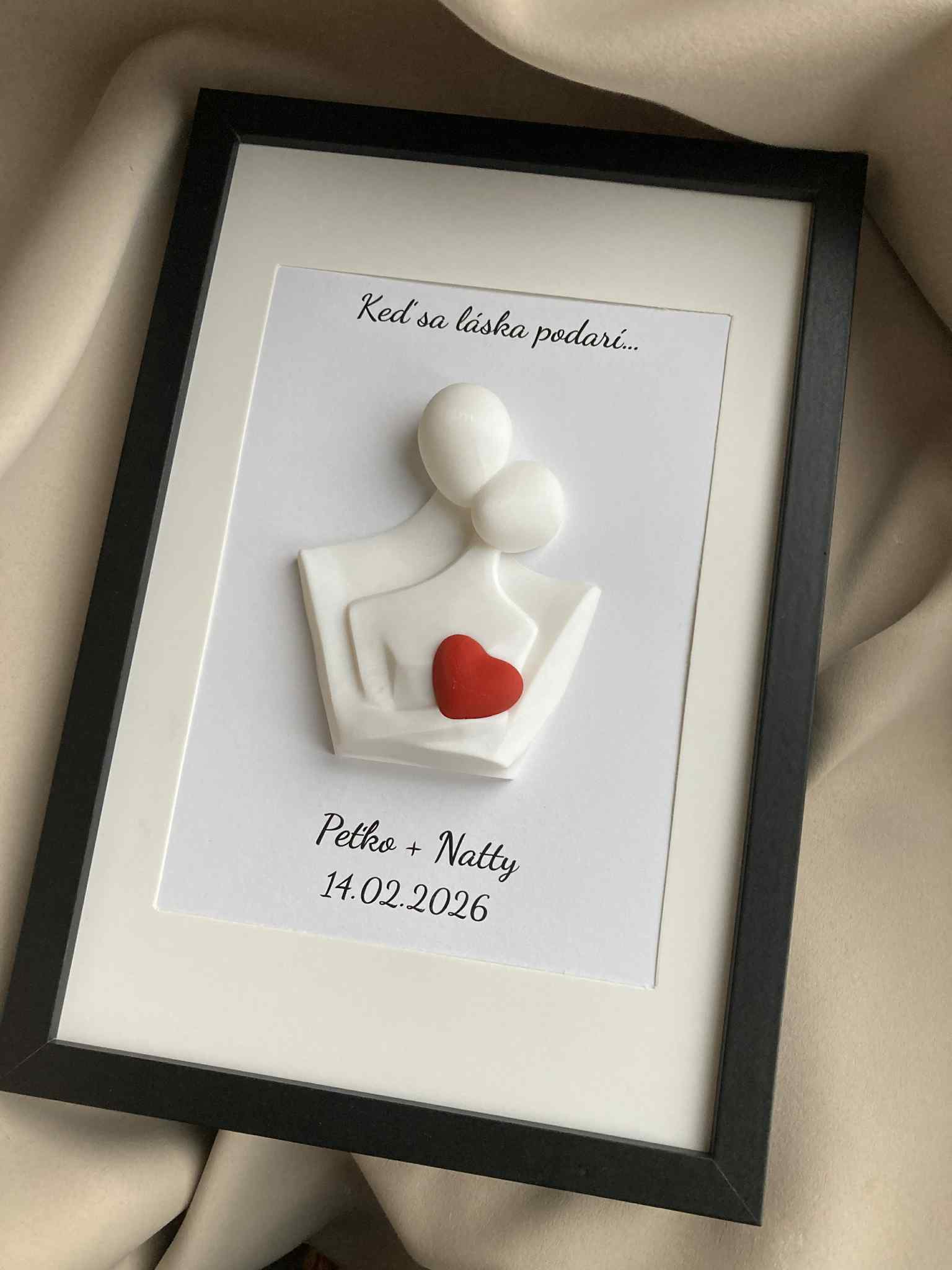 Personalizovaný 3D obraz se srdíčkem | Dárek na svatbu, výročí, Valentýn | 21×30 cm